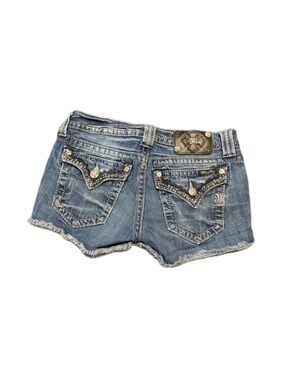 Y2K Miss Me Denim Shorts – Navy Blue with Embroidery – Size 27